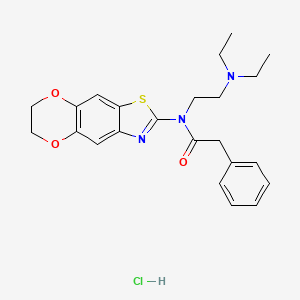 molecular formula C23H28ClN3O3S B2968755 N-(2-(二乙氨基)乙基)-N-(6,7-二氢-[1,4]二氧杂[2',3':4,5]苯并[1,2-d]噻唑-2-基)-2-苯基乙酰胺盐酸盐 CAS No. 1216692-92-0