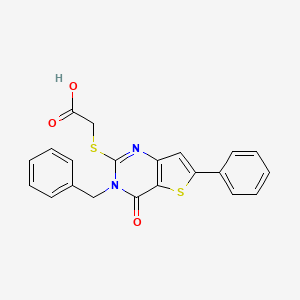 molecular formula C21H16N2O3S2 B2968779 2-({3-benzyl-4-oxo-6-phenyl-3H,4H-thieno[3,2-d]pyrimidin-2-yl}sulfanyl)acetic acid CAS No. 750607-14-8