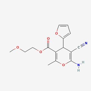 molecular formula C15H16N2O5 B2968789 2-methoxyethyl 6-amino-5-cyano-4-(furan-2-yl)-2-methyl-4H-pyran-3-carboxylate CAS No. 799776-42-4