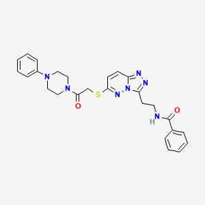 molecular formula C26H27N7O2S B2968796 N-(2-(6-((2-氧代-2-(4-苯基哌嗪-1-基)乙基)硫)-[1,2,4]三唑并[4,3-b]哒嗪-3-基)乙基)苯甲酰胺 CAS No. 872988-28-8