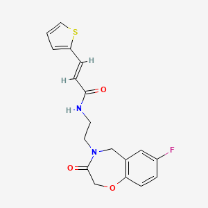 molecular formula C18H17FN2O3S B2968799 (E)-N-(2-(7-fluoro-3-oxo-2,3-dihydrobenzo[f][1,4]oxazepin-4(5H)-yl)ethyl)-3-(thiophen-2-yl)acrylamide CAS No. 1904632-42-3