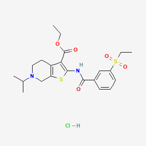 molecular formula C22H29ClN2O5S2 B2968815 Ethyl 2-(3-(ethylsulfonyl)benzamido)-6-isopropyl-4,5,6,7-tetrahydrothieno[2,3-c]pyridine-3-carboxylate hydrochloride CAS No. 1216580-97-0