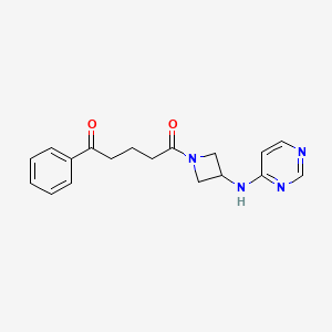 molecular formula C18H20N4O2 B2968819 1-Phenyl-5-{3-[(pyrimidin-4-yl)amino]azetidin-1-yl}pentane-1,5-dione CAS No. 2097927-65-4