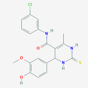molecular formula C19H18ClN3O3S B2968843 N-(3-chlorophenyl)-4-(4-hydroxy-3-methoxyphenyl)-6-methyl-2-sulfanylidene-3,4-dihydro-1H-pyrimidine-5-carboxamide CAS No. 438485-41-7