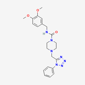 molecular formula C22H27N7O3 B2968847 N-(3,4-dimethoxybenzyl)-4-((1-phenyl-1H-tetrazol-5-yl)methyl)piperazine-1-carboxamide CAS No. 1040652-16-1