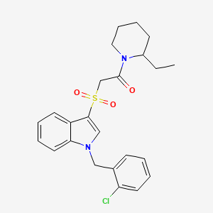 molecular formula C24H27ClN2O3S B2968853 2-[1-[(2-Chlorophenyl)methyl]indol-3-yl]sulfonyl-1-(2-ethylpiperidin-1-yl)ethanone CAS No. 850933-11-8