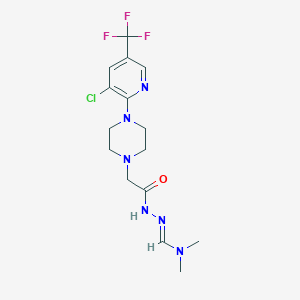 molecular formula C15H20ClF3N6O B2968860 2-{4-[3-chloro-5-(trifluoromethyl)pyridin-2-yl]piperazin-1-yl}-N'-[(1E)-(dimethylamino)methylidene]acetohydrazide CAS No. 338979-30-9