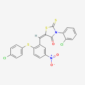 (5E)-3-(2-chlorophenyl)-5-[[2-(4-chlorophenyl)sulfanyl-5-nitrophenyl]methylidene]-2-sulfanylidene-1,3-thiazolidin-4-one