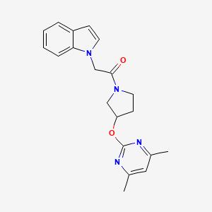 molecular formula C20H22N4O2 B2968878 1-(3-((4,6-二甲基嘧啶-2-基)氧基)吡咯烷-1-基)-2-(1H-吲哚-1-基)乙酮 CAS No. 2034251-65-3
