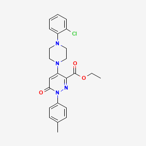 molecular formula C24H25ClN4O3 B2968886 Ethyl 4-(4-(2-chlorophenyl)piperazin-1-yl)-6-oxo-1-(p-tolyl)-1,6-dihydropyridazine-3-carboxylate CAS No. 922015-80-3