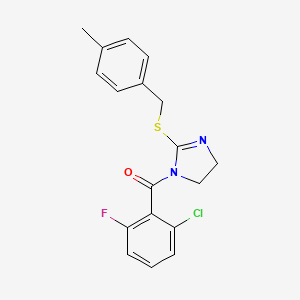 molecular formula C18H16ClFN2OS B2968891 (2-氯-6-氟苯基)(2-((4-甲基苄基)硫)-4,5-二氢-1H-咪唑-1-基)甲苯酮 CAS No. 851805-13-5