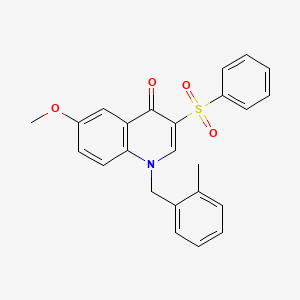 molecular formula C24H21NO4S B2968897 3-(Benzenesulfonyl)-6-methoxy-1-[(2-methylphenyl)methyl]quinolin-4-one CAS No. 866725-75-9