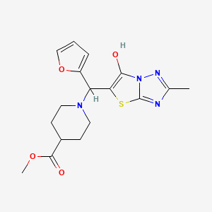 molecular formula C17H20N4O4S B2968899 Methyl 1-(furan-2-yl(6-hydroxy-2-methylthiazolo[3,2-b][1,2,4]triazol-5-yl)methyl)piperidine-4-carboxylate CAS No. 851969-95-4