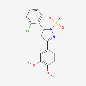 molecular formula C18H19ClN2O4S B2968904 5-(2-chlorophenyl)-3-(3,4-dimethoxyphenyl)-1-(methylsulfonyl)-4,5-dihydro-1H-pyrazole CAS No. 442650-37-5