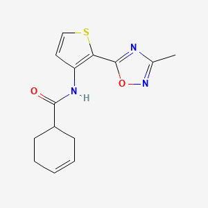 molecular formula C14H15N3O2S B2968930 N-(2-(3-methyl-1,2,4-oxadiazol-5-yl)thiophen-3-yl)cyclohex-3-enecarboxamide CAS No. 1797602-31-3