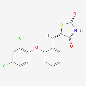 molecular formula C16H9Cl2NO3S B2968932 (5E)-5-{[2-(2,4-dichlorophenoxy)phenyl]methylidene}-1,3-thiazolidine-2,4-dione CAS No. 917607-22-8