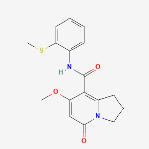 molecular formula C17H18N2O3S B2968934 7-甲氧基-N-(2-(甲硫基)苯基)-5-氧代-1,2,3,5-四氢吲哚并嗪-8-甲酰胺 CAS No. 2034333-43-0