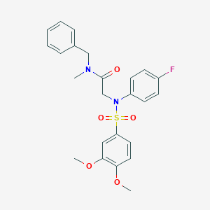 molecular formula C24H25FN2O5S B296894 N-benzyl-2-{[(3,4-dimethoxyphenyl)sulfonyl]-4-fluoroanilino}-N-methylacetamide 