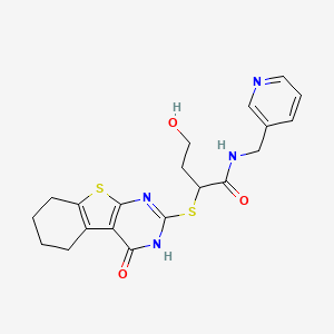 molecular formula C20H22N4O3S2 B2968942 4-hydroxy-2-[(4-hydroxy-5,6,7,8-tetrahydro[1]benzothieno[2,3-d]pyrimidin-2-yl)sulfanyl]-N-(pyridin-3-ylmethyl)butanamide CAS No. 369396-42-9