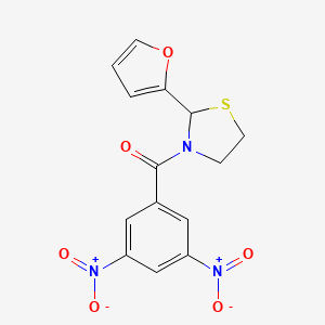 molecular formula C14H11N3O6S B2968944 (3,5-Dinitrophenyl)(2-(furan-2-yl)thiazolidin-3-yl)methanone CAS No. 670248-04-1