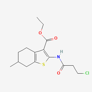 molecular formula C15H20ClNO3S B2968956 Ethyl 2-(3-chloropropanamido)-6-methyl-4,5,6,7-tetrahydrobenzo[b]thiophene-3-carboxylate CAS No. 315694-92-9