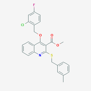 molecular formula C26H21ClFNO3S B2968957 4-((2-氯-4-氟苄氧基)-2-((3-甲基苄基)硫代)喹啉-3-甲酸甲酯 CAS No. 932352-19-7