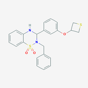 molecular formula C23H22N2O3S2 B296896 3-(2-benzyl-1,1-dioxido-3,4-dihydro-2H-1,2,4-benzothiadiazin-3-yl)phenyl 3-thietanyl ether 