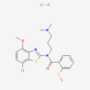 molecular formula C21H25Cl2N3O2S2 B2968961 N-(7-氯-4-甲氧基苯并[d]噻唑-2-基)-N-(3-(二甲氨基)丙基)-2-(甲硫基)苯甲酰胺盐酸盐 CAS No. 1215662-55-7