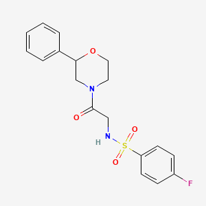 molecular formula C18H19FN2O4S B2968966 4-fluoro-N-(2-oxo-2-(2-phenylmorpholino)ethyl)benzenesulfonamide CAS No. 954038-70-1