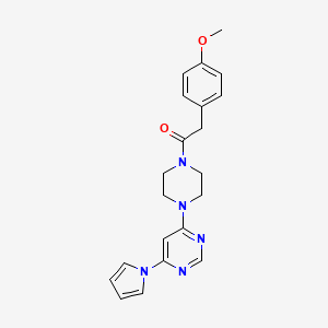 molecular formula C21H23N5O2 B2968967 1-(4-(6-(1H-吡咯-1-基)嘧啶-4-基)哌嗪-1-基)-2-(4-甲氧基苯基)乙酮 CAS No. 1396855-37-0