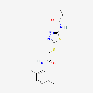 molecular formula C15H18N4O2S2 B2968985 N-(5-((2-((2,5-dimethylphenyl)amino)-2-oxoethyl)thio)-1,3,4-thiadiazol-2-yl)propionamide CAS No. 389072-32-6