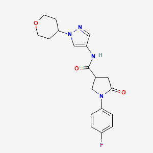 molecular formula C19H21FN4O3 B2968992 1-(4-fluorophenyl)-5-oxo-N-(1-(tetrahydro-2H-pyran-4-yl)-1H-pyrazol-4-yl)pyrrolidine-3-carboxamide CAS No. 1797182-06-9