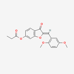 molecular formula C20H18O6 B2968997 (Z)-2-(2,5-二甲氧基苄亚叉基)-3-氧代-2,3-二氢苯并呋喃-6-基丙酸酯 CAS No. 858770-31-7