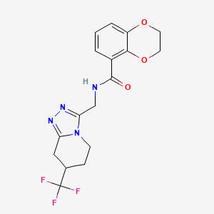 molecular formula C17H17F3N4O3 B2969000 N-((7-(trifluoromethyl)-5,6,7,8-tetrahydro-[1,2,4]triazolo[4,3-a]pyridin-3-yl)methyl)-2,3-dihydrobenzo[b][1,4]dioxine-5-carboxamide CAS No. 2034295-07-1