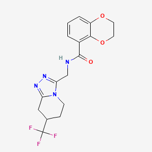 molecular formula C17H17F3N4O3 B2969000 N-((7-(三氟甲基)-5,6,7,8-四氢-[1,2,4]三唑并[4,3-a]吡啶-3-基)甲基)-2,3-二氢苯并[b][1,4]二噁英-5-甲酰胺 CAS No. 2034295-07-1