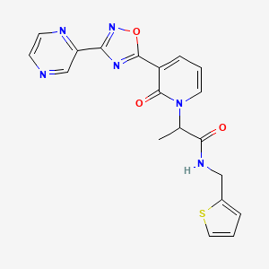 molecular formula C19H16N6O3S B2969011 2-[2-oxo-3-(3-pyrazin-2-yl-1,2,4-oxadiazol-5-yl)pyridin-1(2H)-yl]-N-(2-thienylmethyl)propanamide CAS No. 1396631-28-9