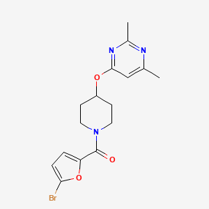 molecular formula C16H18BrN3O3 B2969017 (5-Bromofuran-2-yl)(4-((2,6-dimethylpyrimidin-4-yl)oxy)piperidin-1-yl)methanone CAS No. 2034633-22-0