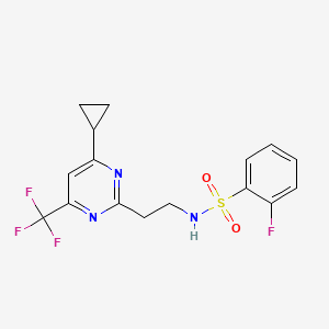 N-(2-(4-cyclopropyl-6-(trifluoromethyl)pyrimidin-2-yl)ethyl)-2-fluorobenzenesulfonamide