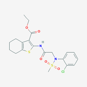 molecular formula C20H23ClN2O5S2 B296902 Ethyl 2-({[2-chloro(methylsulfonyl)anilino]acetyl}amino)-4,5,6,7-tetrahydro-1-benzothiophene-3-carboxylate 