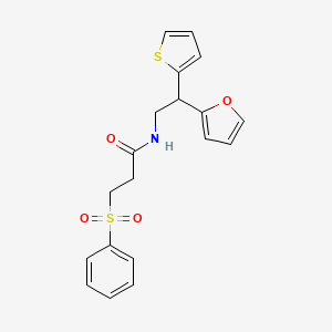 molecular formula C19H19NO4S2 B2969024 3-(benzenesulfonyl)-N-[2-(furan-2-yl)-2-(thiophen-2-yl)ethyl]propanamide CAS No. 2097893-80-4