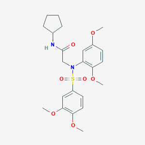 molecular formula C23H30N2O7S B296904 N-cyclopentyl-2-{[(3,4-dimethoxyphenyl)sulfonyl]-2,5-dimethoxyanilino}acetamide 