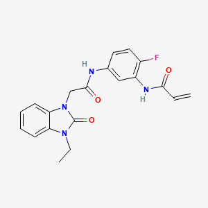 molecular formula C20H19FN4O3 B2969056 N-[5-[[2-(3-Ethyl-2-oxobenzimidazol-1-yl)acetyl]amino]-2-fluorophenyl]prop-2-enamide CAS No. 2197875-72-0