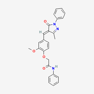 molecular formula C26H23N3O4 B2969062 (E)-2-(2-methoxy-4-((3-methyl-5-oxo-1-phenyl-1H-pyrazol-4(5H)-ylidene)methyl)phenoxy)-N-phenylacetamide CAS No. 432000-32-3