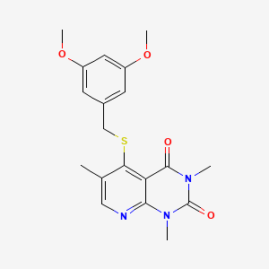 molecular formula C19H21N3O4S B2969075 5-((3,5-二甲氧基苄基)硫代)-1,3,6-三甲基吡啶并[2,3-d]嘧啶-2,4(1H,3H)-二酮 CAS No. 900004-45-7