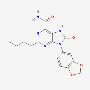 molecular formula C17H17N5O4 B2969085 9-(苯并[d][1,3]二氧杂环-5-基)-2-丁基-8-氧代-8,9-二氢-7H-嘌呤-6-甲酰胺 CAS No. 900010-31-3