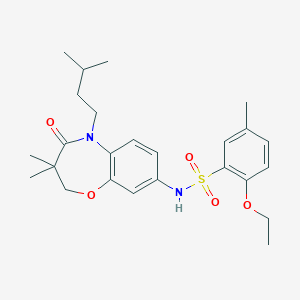 molecular formula C25H34N2O5S B2969089 2-乙氧基-N-(5-异戊基-3,3-二甲基-4-氧代-2,3,4,5-四氢苯并[b][1,4]恶杂环庚-8-基)-5-甲基苯磺酰胺 CAS No. 922075-95-4