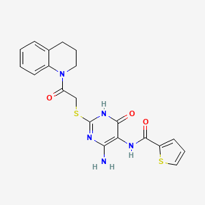 molecular formula C20H19N5O3S2 B2969091 N-(4-amino-2-((2-(3,4-dihydroquinolin-1(2H)-yl)-2-oxoethyl)thio)-6-oxo-1,6-dihydropyrimidin-5-yl)thiophene-2-carboxamide CAS No. 868225-36-9