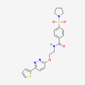 molecular formula C21H22N4O4S2 B2969092 4-(pyrrolidin-1-ylsulfonyl)-N-(2-((6-(thiophen-2-yl)pyridazin-3-yl)oxy)ethyl)benzamide CAS No. 920378-51-4
