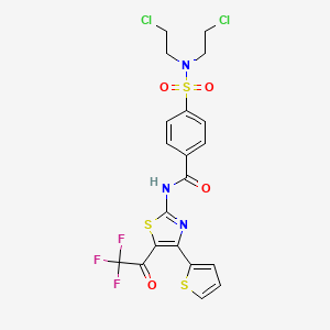 molecular formula C20H16Cl2F3N3O4S3 B2969108 4-(N,N-bis(2-chloroethyl)sulfamoyl)-N-(4-(thiophen-2-yl)-5-(2,2,2-trifluoroacetyl)thiazol-2-yl)benzamide CAS No. 391220-46-5