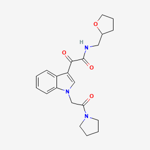 2-oxo-2-(1-(2-oxo-2-(pyrrolidin-1-yl)ethyl)-1H-indol-3-yl)-N-((tetrahydrofuran-2-yl)methyl)acetamide